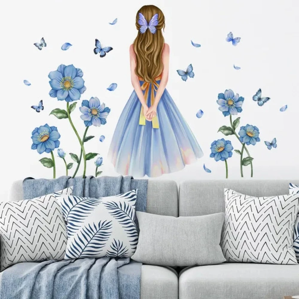 Cartoon Moon Butterfly Girl's Back Self-Adhesive Wall Stickers For Kids Room Girls Decoration Bedroom