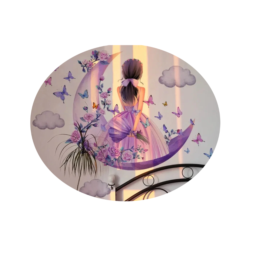 Cartoon Moon Butterfly Girl's Back Self-Adhesive Wall Stickers For Kids Room Girls Decoration Bedroom