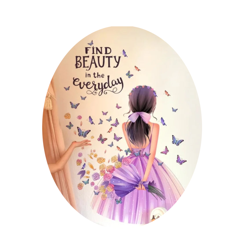 Cartoon Moon Butterfly Girl's Back Self-Adhesive Wall Stickers For Kids Room Girls Decoration Bedroom