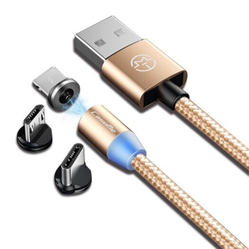 3 In 1 Magnetic Charger Cable Phone Charging For Iphone Type Android Gold