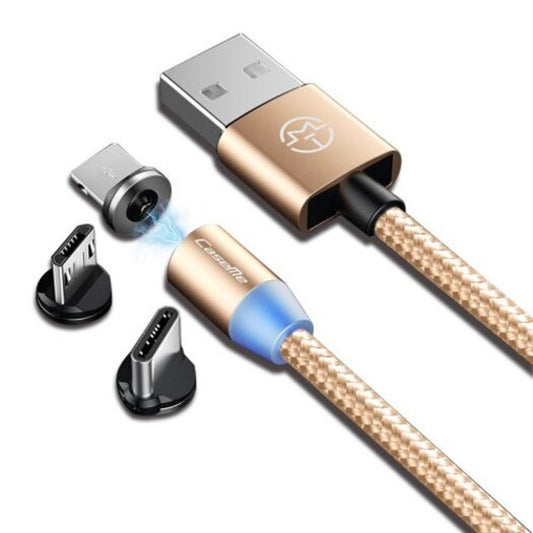 3 In 1 Magnetic Charger Cable Phone Charging For Iphone Type Android Gold