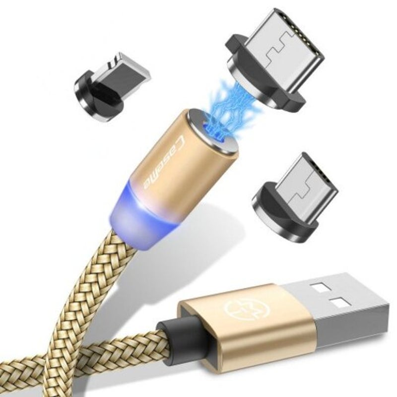 3 In 1 Magnetic Charger Cable Phone Charging For Iphone Type Android Gold