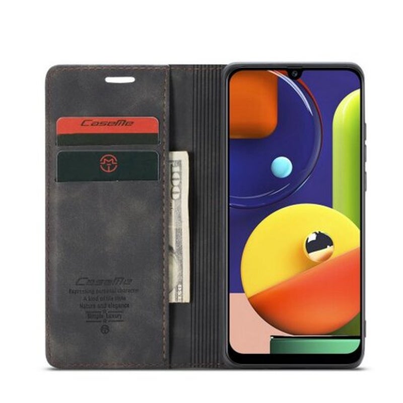 Retro Leather Wallet Flip Phone Card Slot For Samsung Galaxy A30s Brown