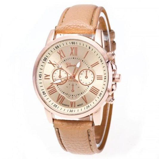 Casual Fashion Three Eye Double Faced Belt Unisex Watch Beige