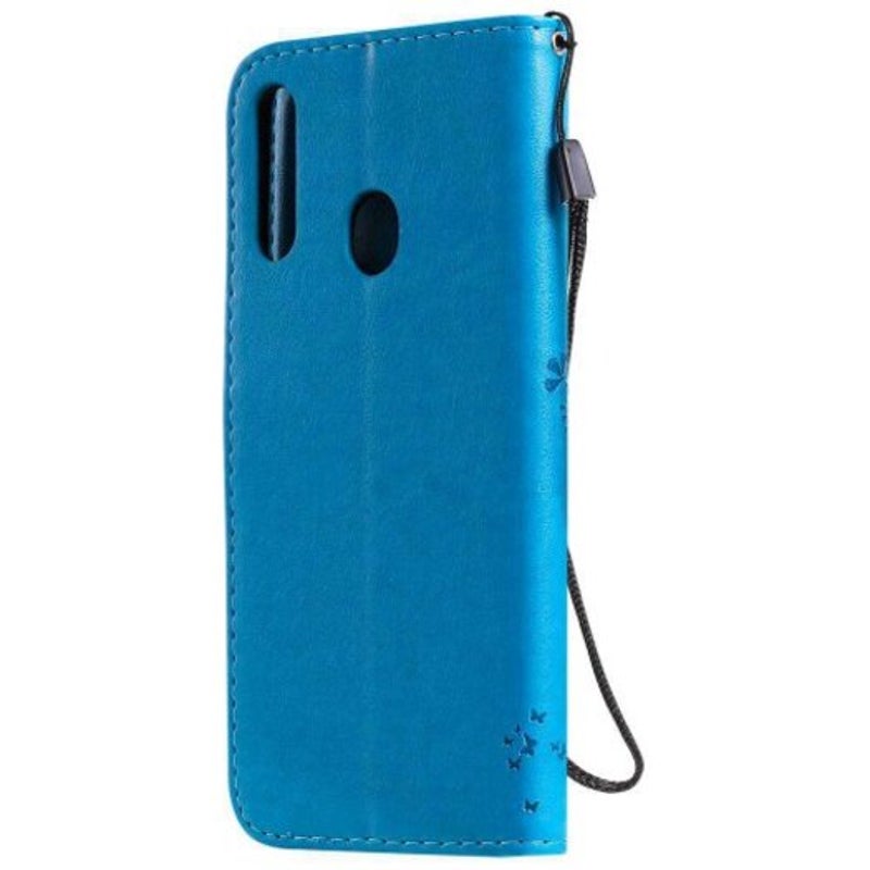 Cat Tree Embossing Pu Phone Case For Samsung Galaxy A20s Blue