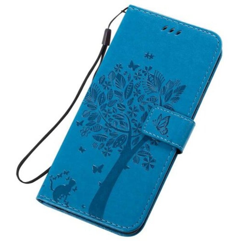 Cat Tree Embossing Pu Phone Case For Samsung Galaxy A20s Blue