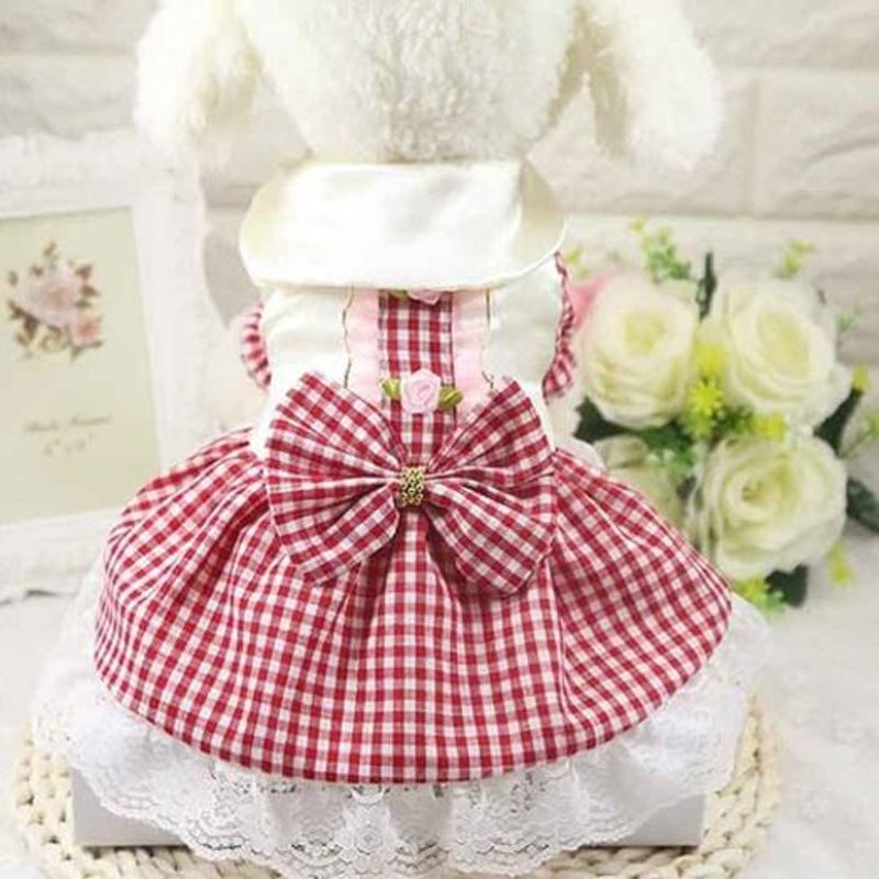 Cat Dog Dress Decorative Clothing Plaid Skirt Lava Red
