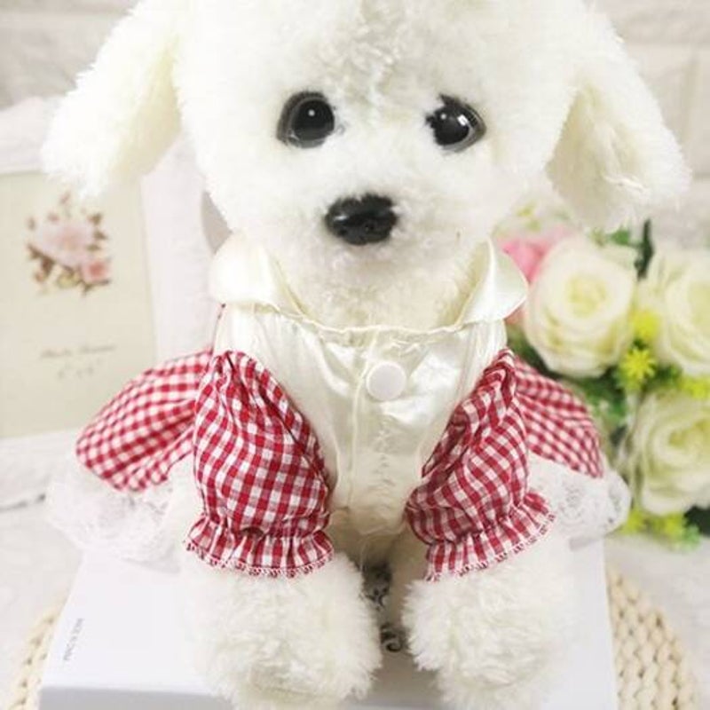 Cat Dog Dress Decorative Clothing Plaid Skirt Lava Red