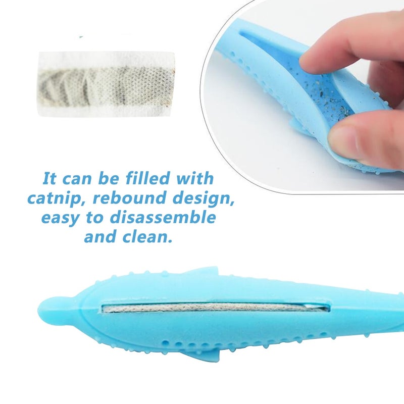 Cat Fish Shaped Toothbrush Pet Molar Stick Teeth Clean Dental Toy For Cats Blue