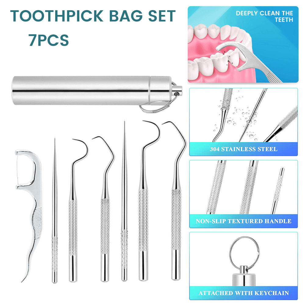 Stainless Steel Toothpick 304 Household Portable Cleaning Tool Set 7Pcs