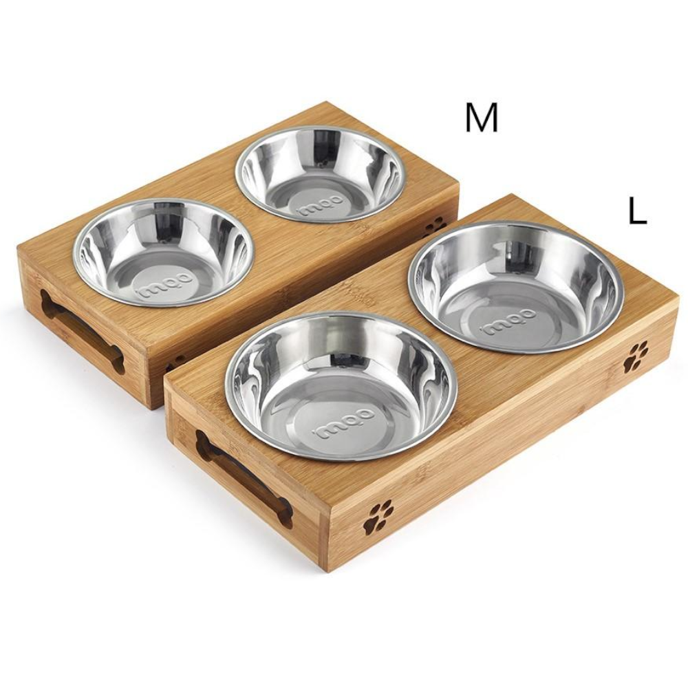 Ceramic Or Stainless Steel Pet Feeding Bowls With Bamboo Stand