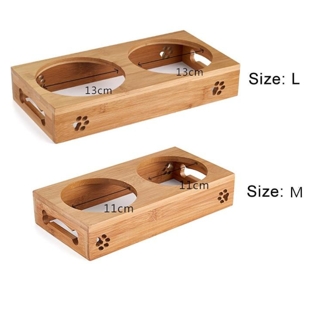 Ceramic Or Stainless Steel Pet Feeding Bowls With Bamboo Stand