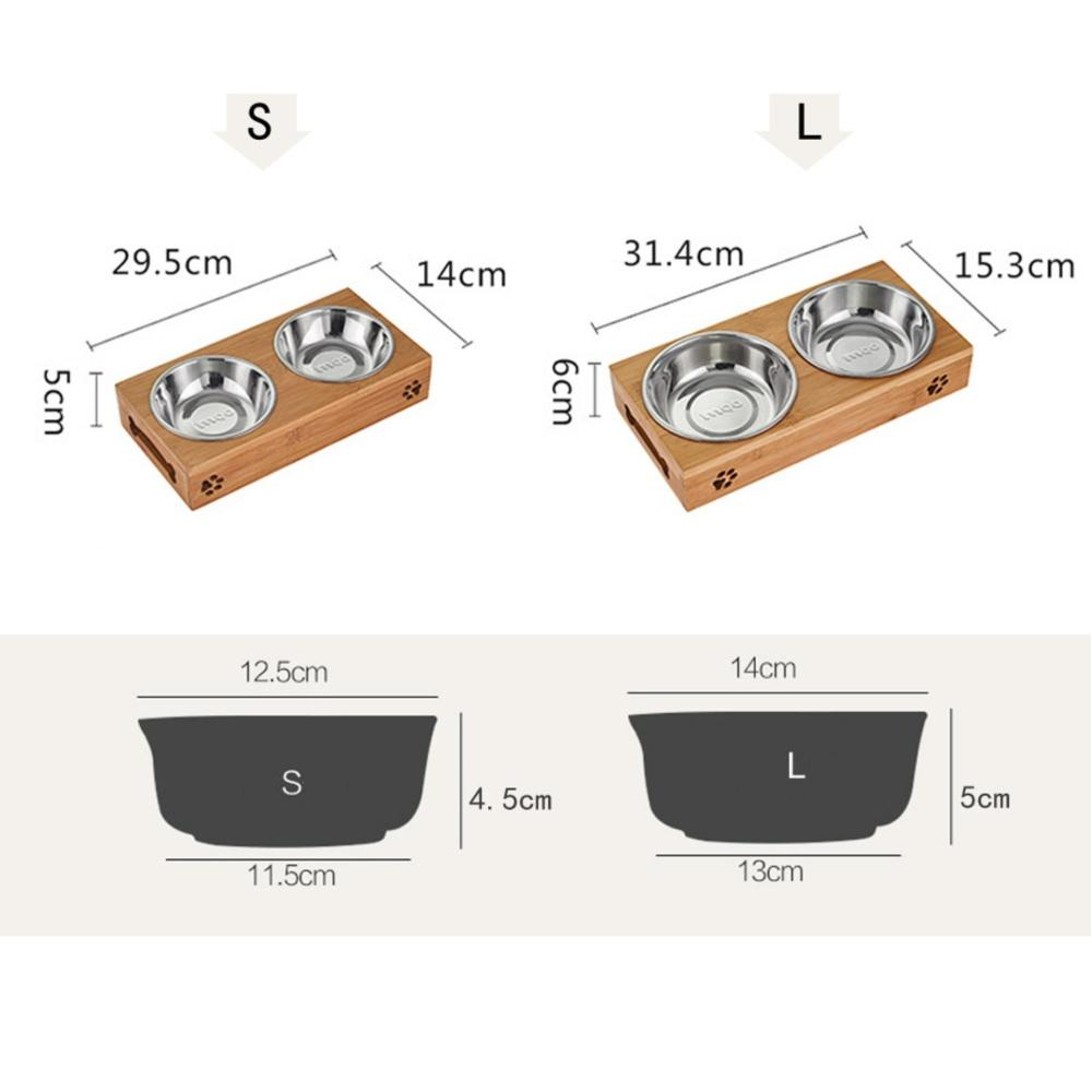 Ceramic Or Stainless Steel Pet Feeding Bowls With Bamboo Stand