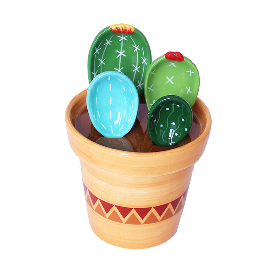 Ceramic Novelty Cactus Pot Measuring Spoons Cups Kitchen Tools