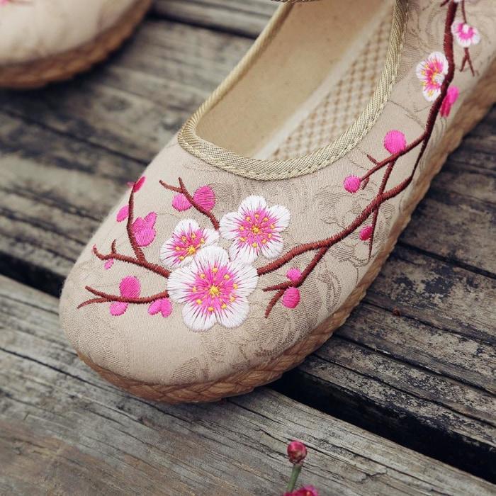 Cherry Blossom Embroidered Flats Women Shoes
