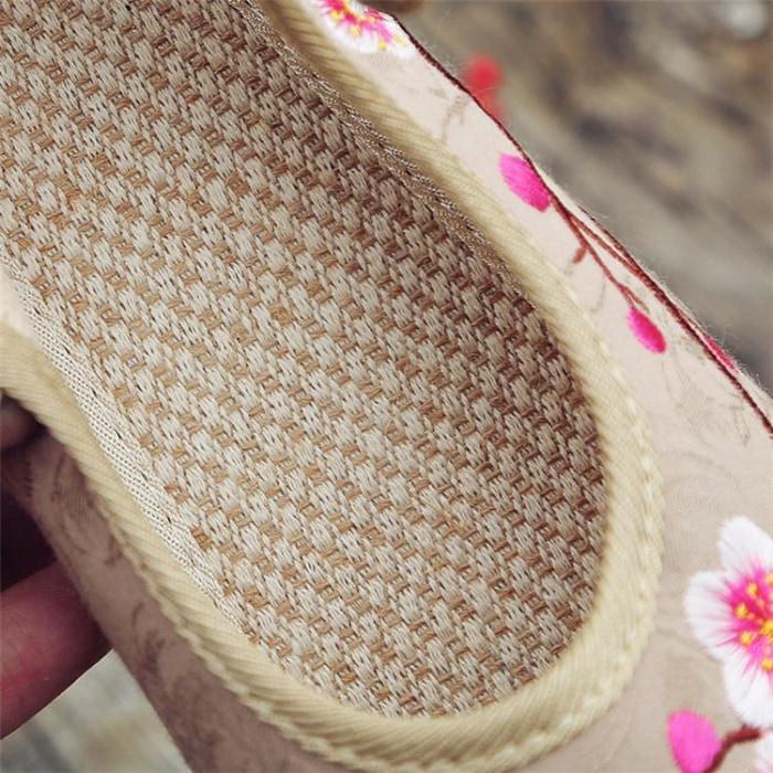 Cherry Blossom Embroidered Flats Women Shoes
