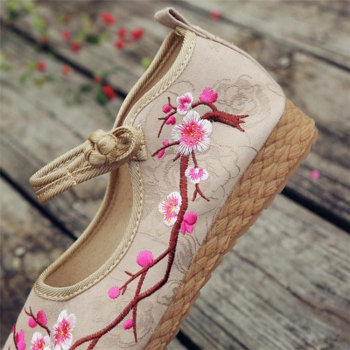 Cherry Blossom Embroidered Flats Women Shoes