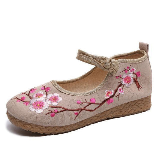 Cherry Blossom Embroidered Flats Women Shoes