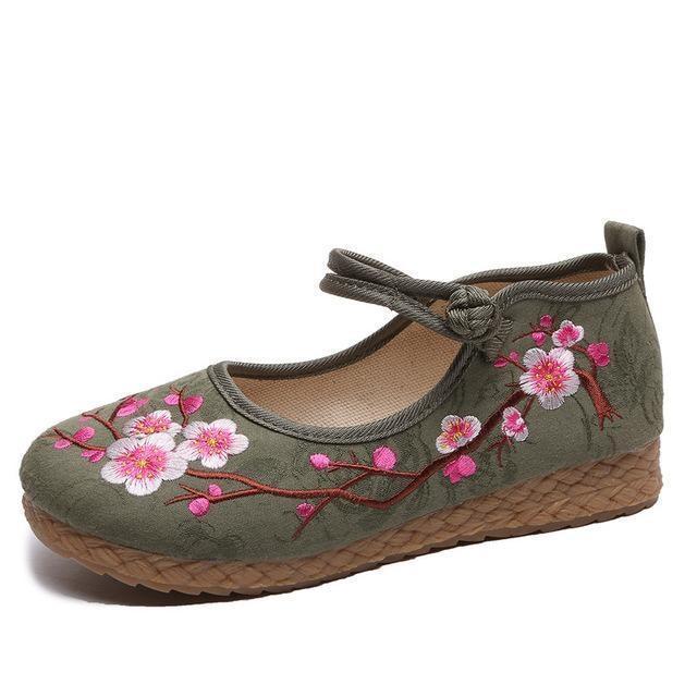 Cherry Blossom Embroidered Flats Women Shoes