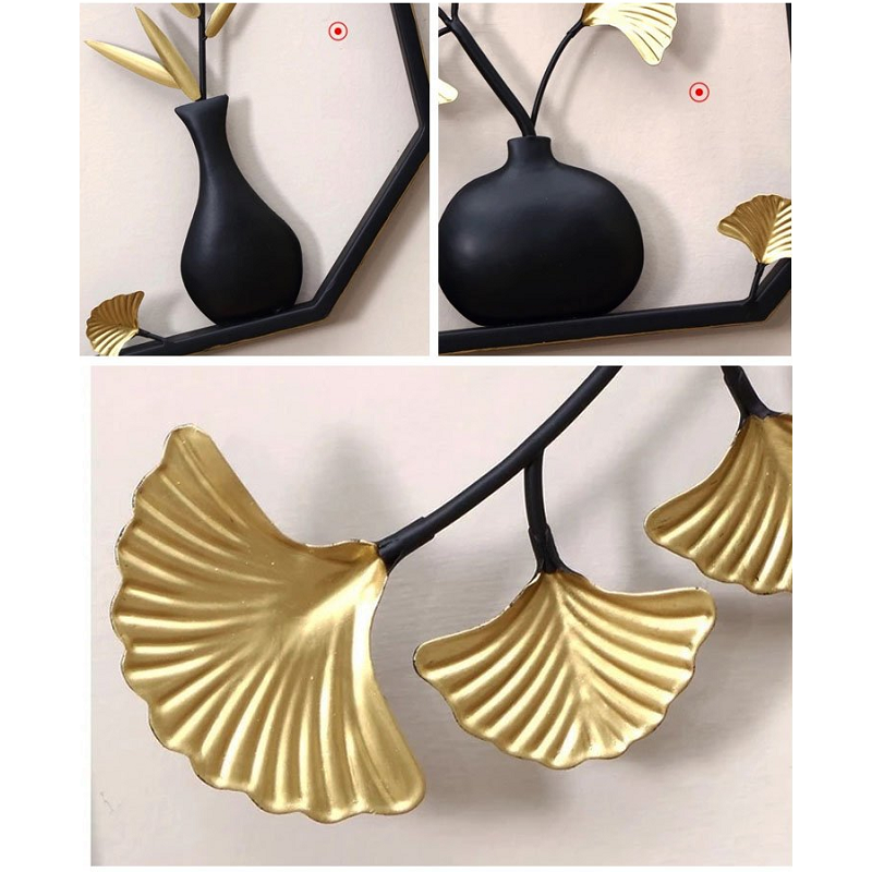 Chinese Ginkgo Biloba Teapot Or Vase Iron Hanging Wall Art Home Decor