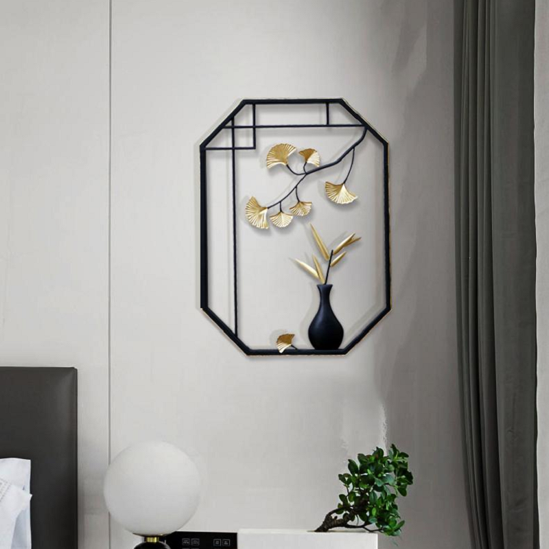 Chinese Ginkgo Biloba Teapot Or Vase Iron Hanging Wall Art Home Decor