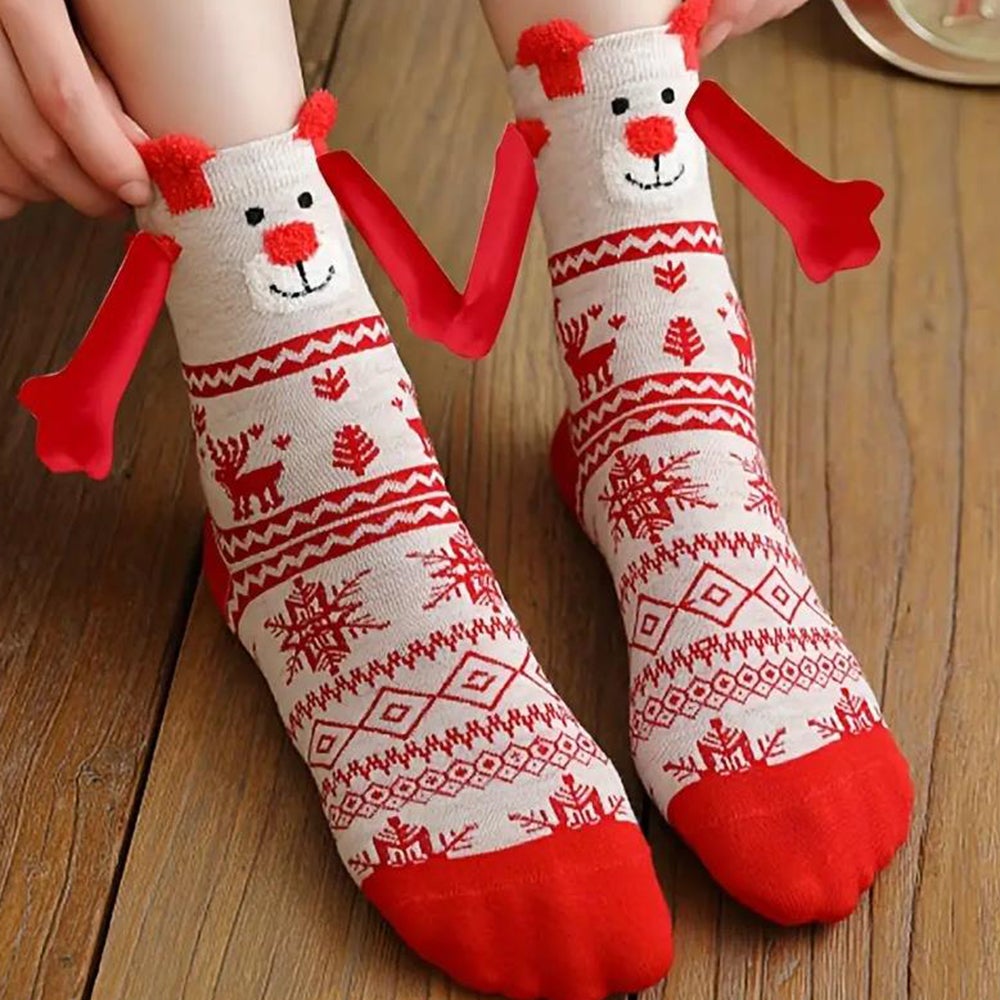 Christmas Hands Holding Socks Magnetic Couples Besties Festive