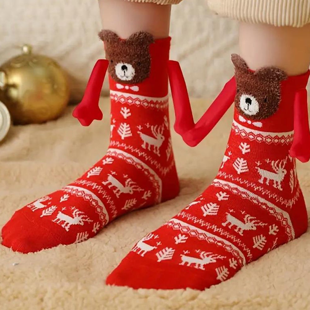 Christmas Hands Holding Socks Magnetic Couples Besties Festive