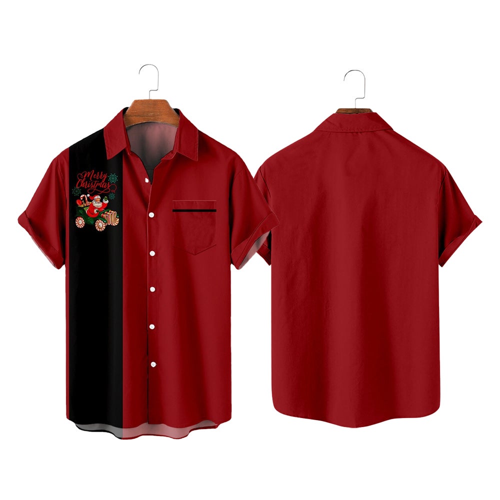 Christmas Pattern Shirts Man Funny Hawaiian Short Casual Tops Features