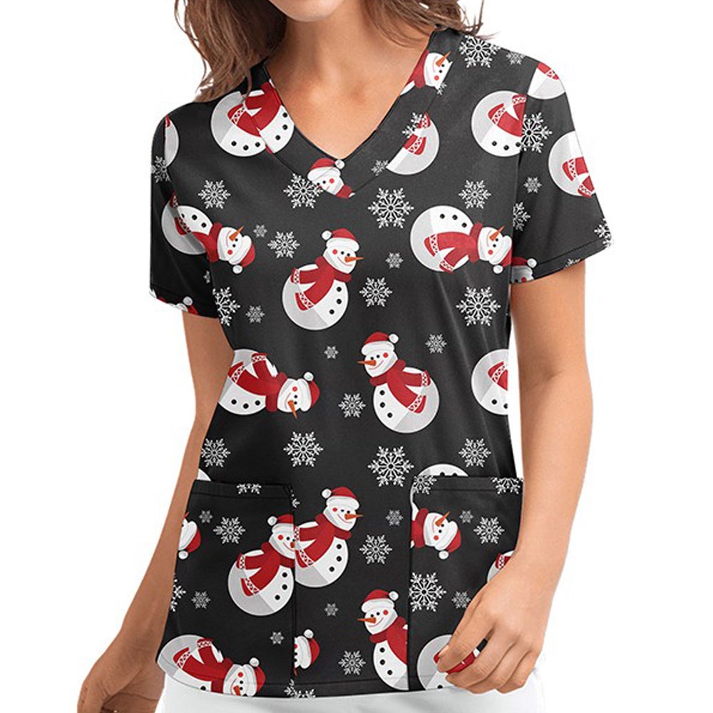 Christmas Printed Top Women Holiday V Neck Shirt