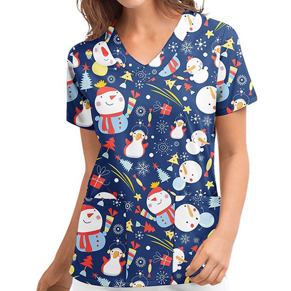 Christmas Printed Top Women Holiday V Neck Shirt
