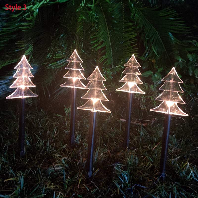 5Pcs Christmas Lights Led Solar Landscape Plug Star Tree Snowflake Outdoor Lawn Decor