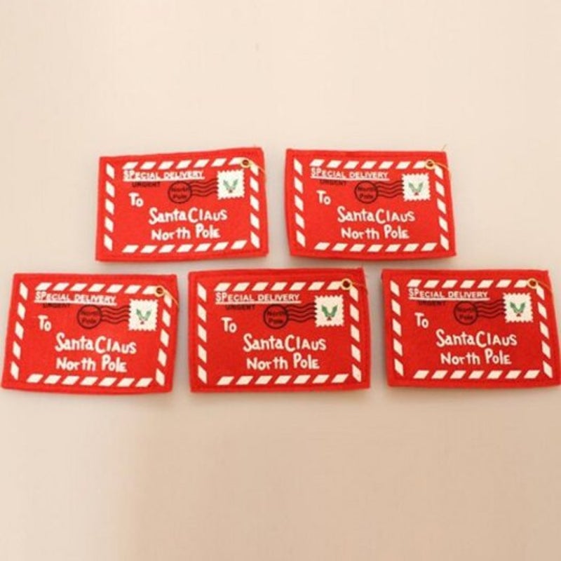 Christmas Tree Decorative Pendant Creative Blessing Card Decoration Non Woven Red Envelope 5Pcs