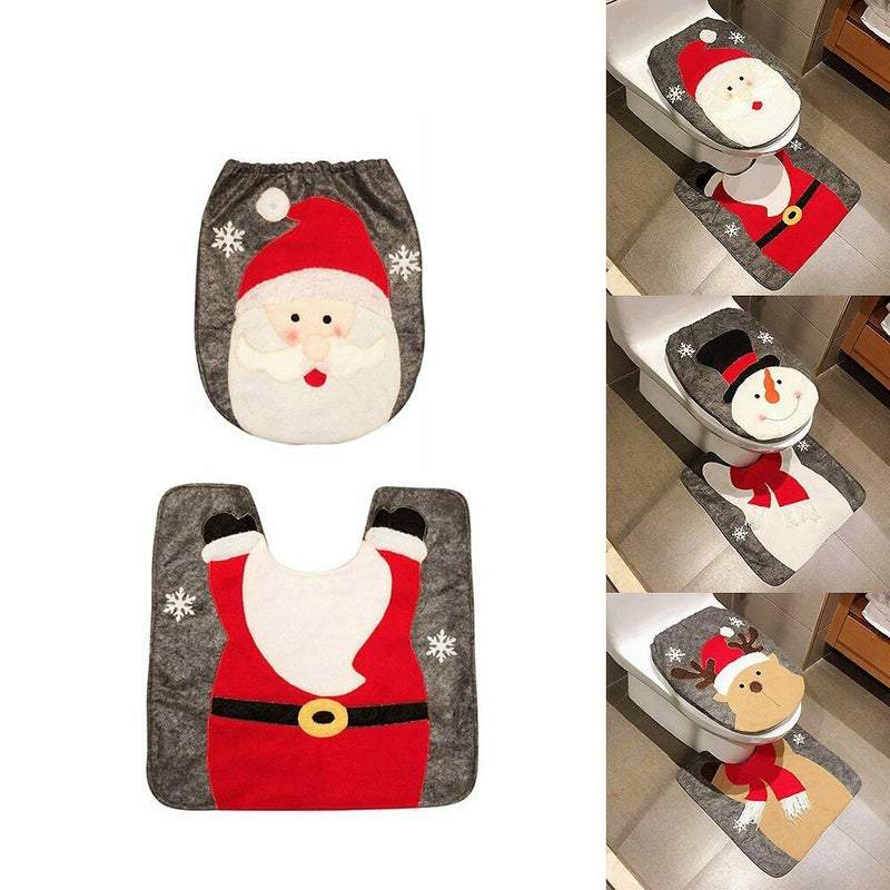 Non Slip Mats Christmas Bathroom Toilet Lid And Floor Rug Decorations