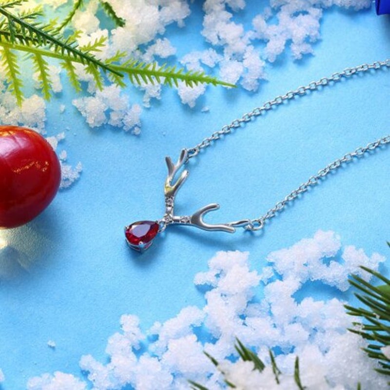 Veile Studios Christmas Zircon Necklace Antler Silver