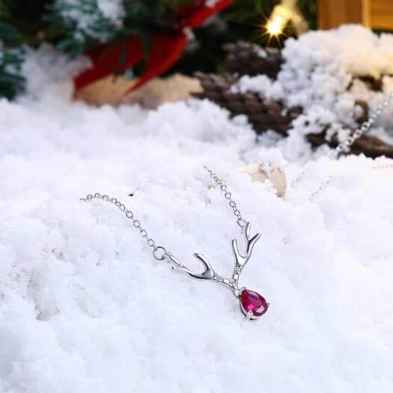 Veile Studios Christmas Zircon Necklace Antler Silver