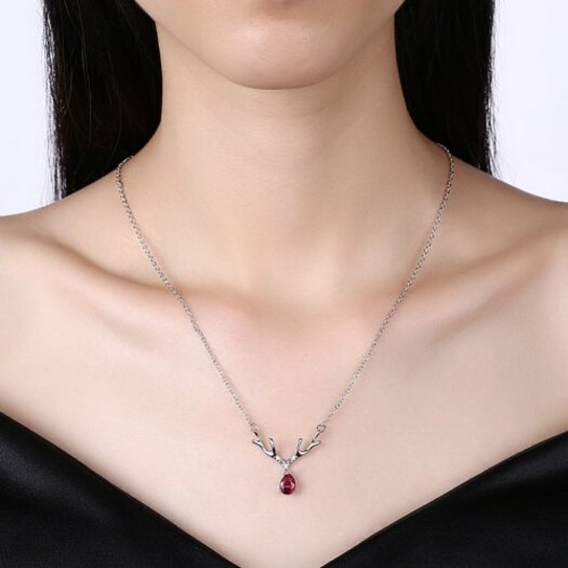 Veile Studios Christmas Zircon Necklace Antler Silver