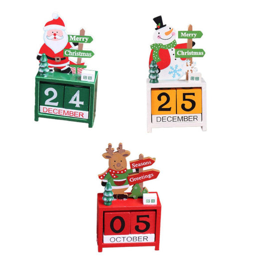 Christmas Ornaments Calendar Block Countdown Santa Claus Snowman Reindeer