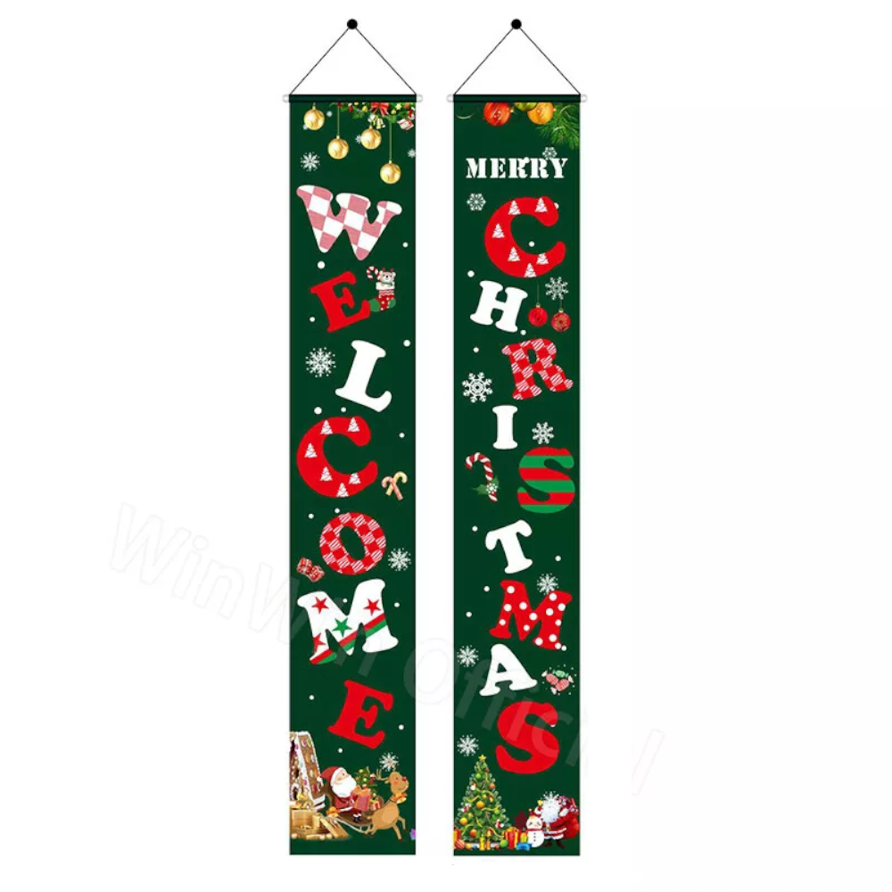 Christmas Porch Sign Oxford Cloth Xmas Door Banner Wall Hanging Party Decoration