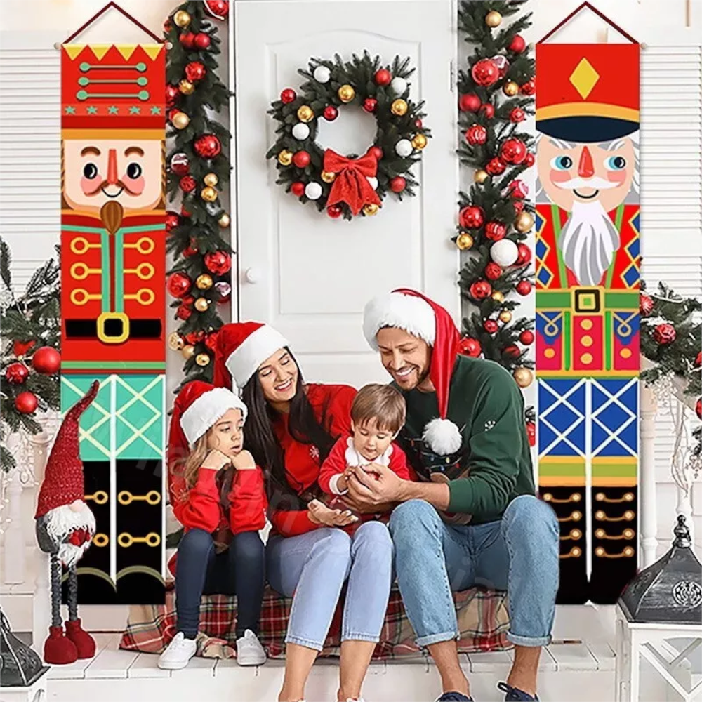 Christmas Porch Sign Oxford Cloth Xmas Door Banner Wall Hanging Party Decoration