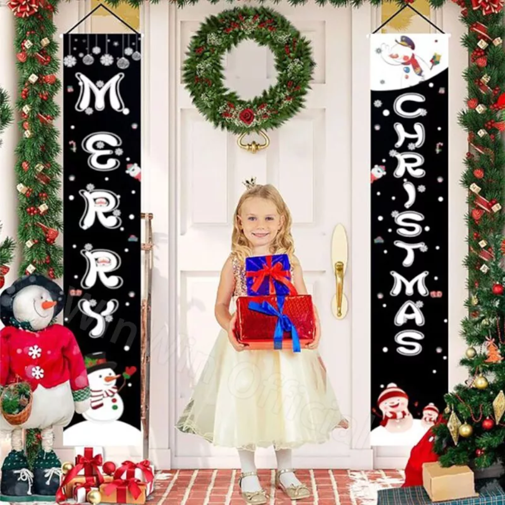 Christmas Porch Sign Oxford Cloth Xmas Door Banner Wall Hanging Party Decoration