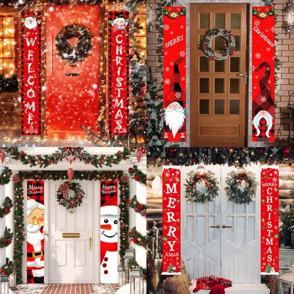 Christmas Porch Sign Oxford Cloth Xmas Door Banner Wall Hanging Party Decoration