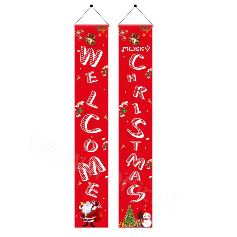 Christmas Porch Sign Oxford Cloth Xmas Door Banner Wall Hanging Party Decoration