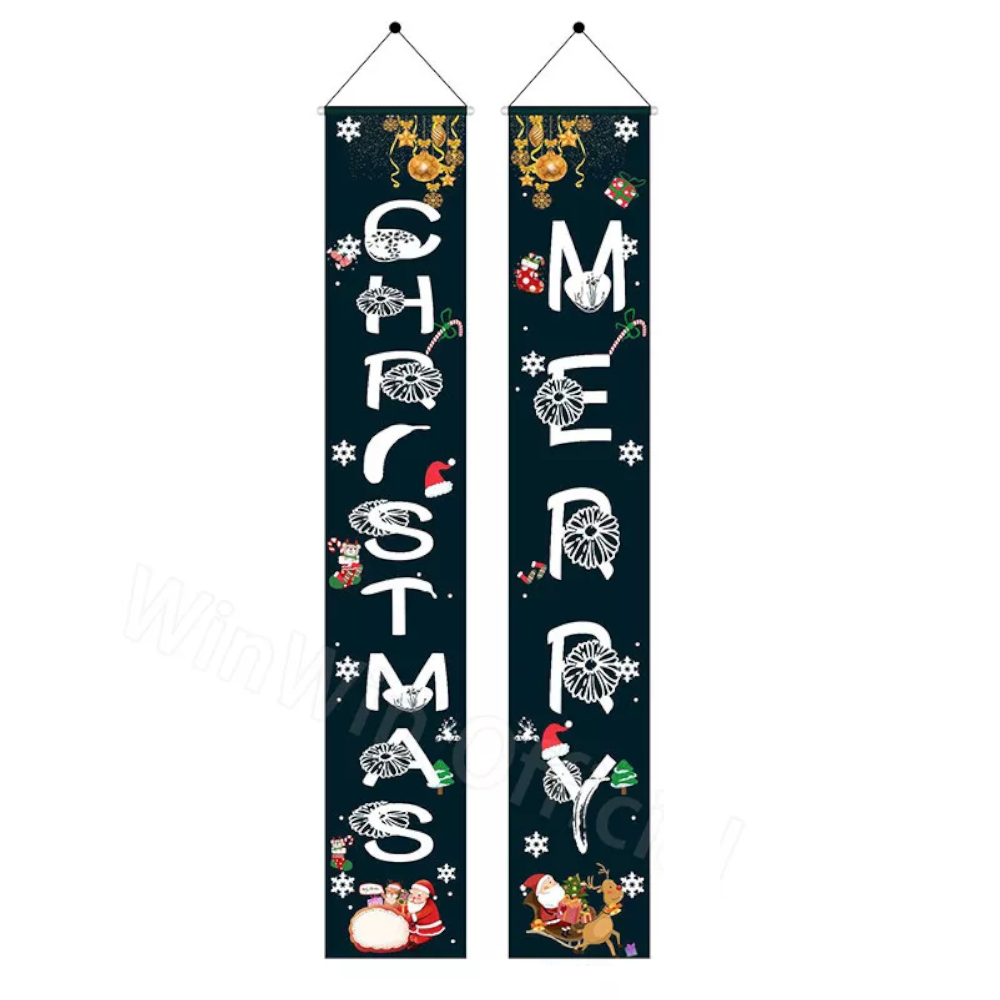 Christmas Porch Sign Oxford Cloth Xmas Door Banner Wall Hanging Party Decoration