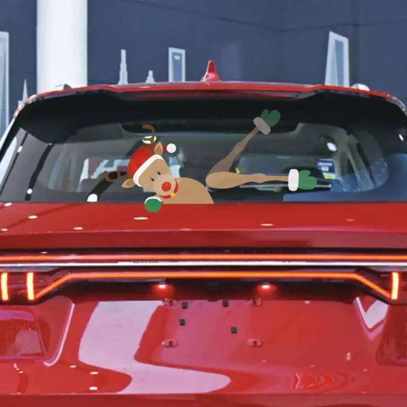 Christmas Car Wiper Stickers 3D Waving Santa Claus Rear Windshield Decor