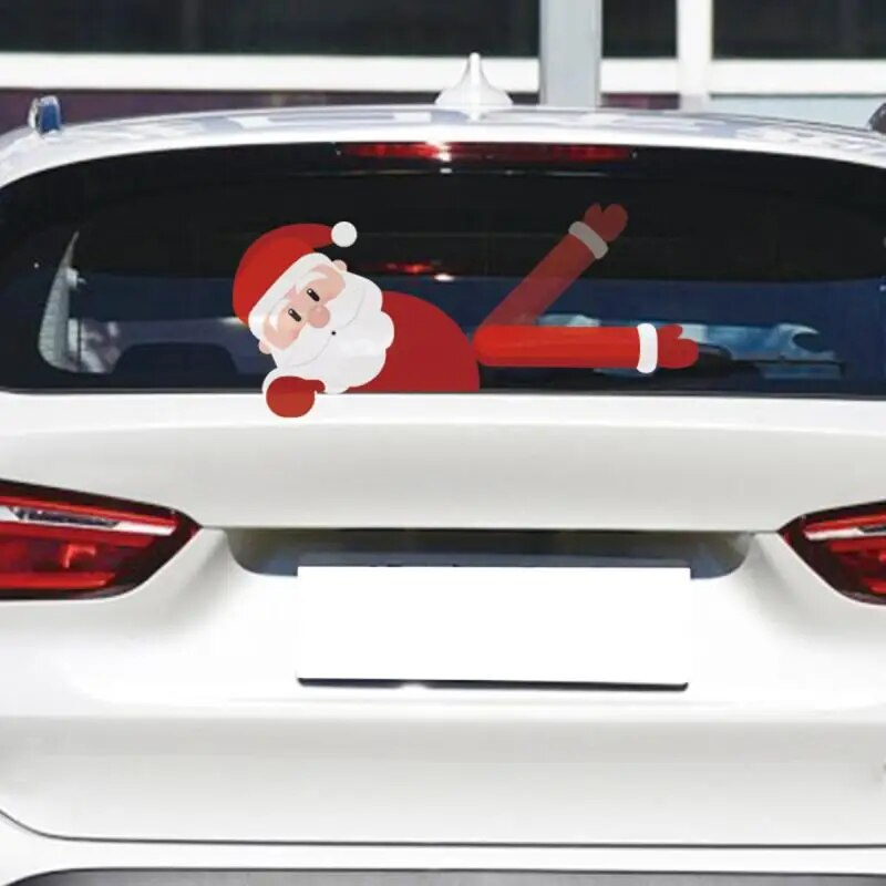Christmas Car Wiper Stickers 3D Waving Santa Claus Rear Windshield Decor