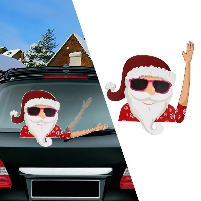 Christmas Car Wiper Stickers 3D Waving Santa Claus Rear Windshield Decor