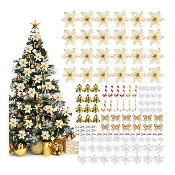 Christmas Tree Decorations 120Pcs Flowers Artificial