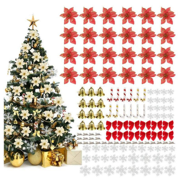 Christmas Tree Decorations 120Pcs Flowers Artificial