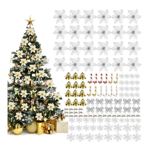 Christmas Tree Decorations 120Pcs Flowers Artificial