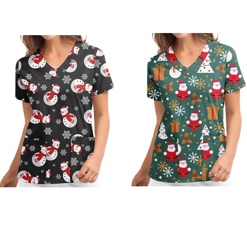 Christmas Printed Top Women Holiday V Neck Shirt